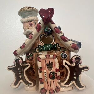 Blue Sky Clay 2002 Gingerbread Heart House Candle Tealight Heather Goldmine Xmas